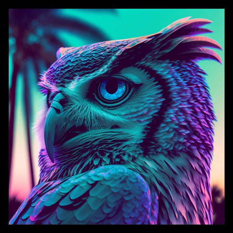 EULE VAPORWAVE, moderne Kunst, Neon Farben