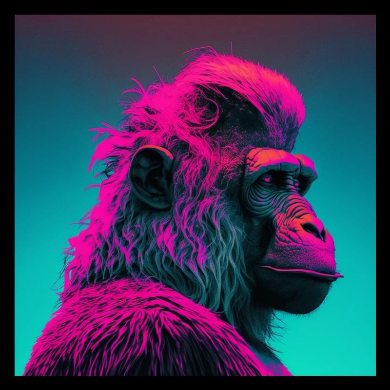 BABOON MONKEY VAPORWAVE, art moderne, couleurs néon