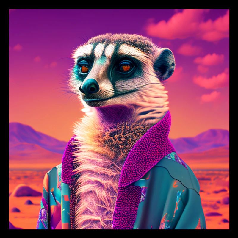 SURICATE VAPORWAVE, COULEURS NÉON D’ART MODERNE