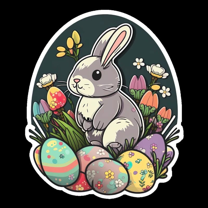 Easter Magic Easter Bunny Easter Eggs Colorful Sticker