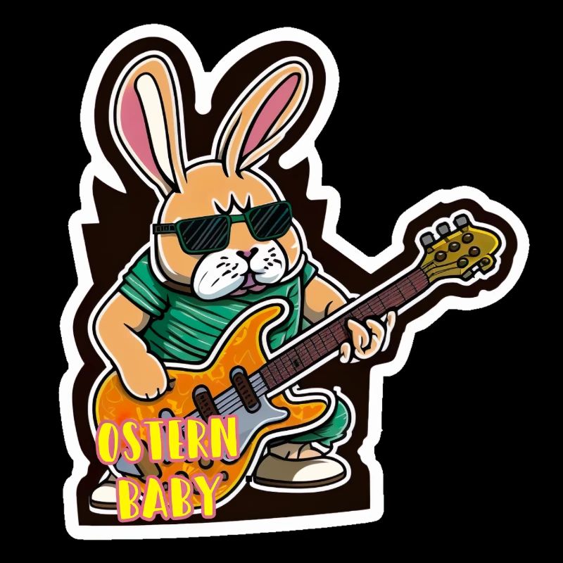 Hopping guitar hero, Rock bunny, Easter sticker