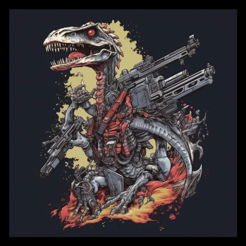 Velociraptor holding machine guns
