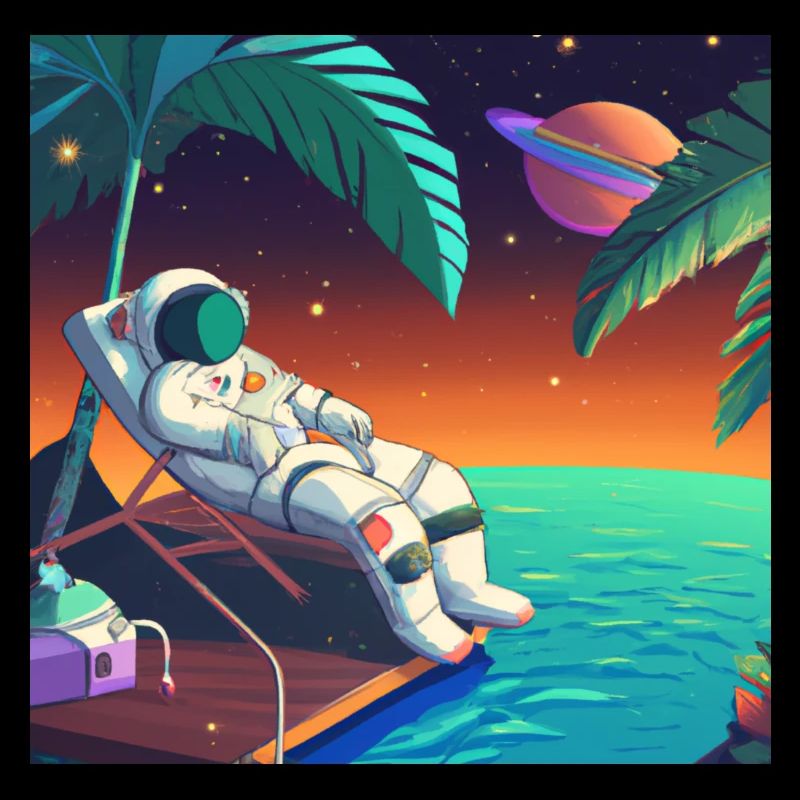 Astronaute se prélassant dans une station tropicale dans l’espace