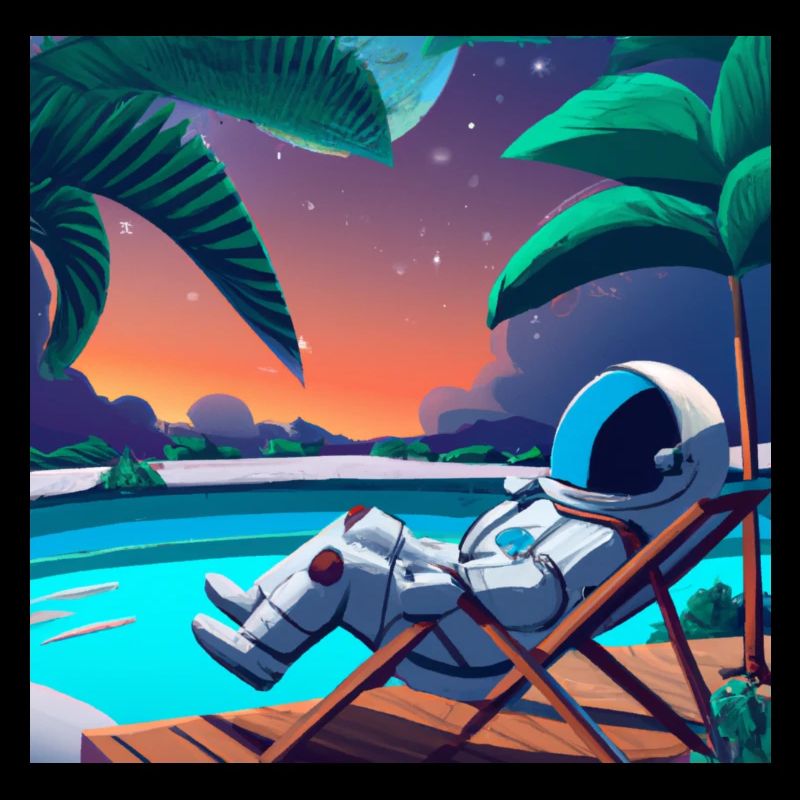 Astronaute se prélassant dans une station tropicale dans l’espace