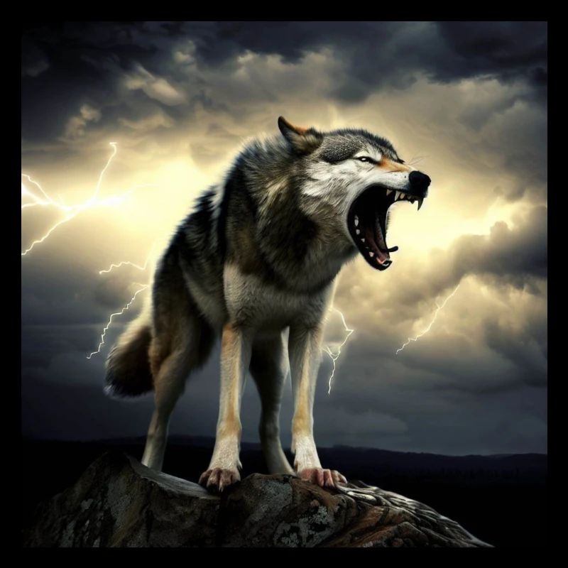 Aggressive wolf on a mountain