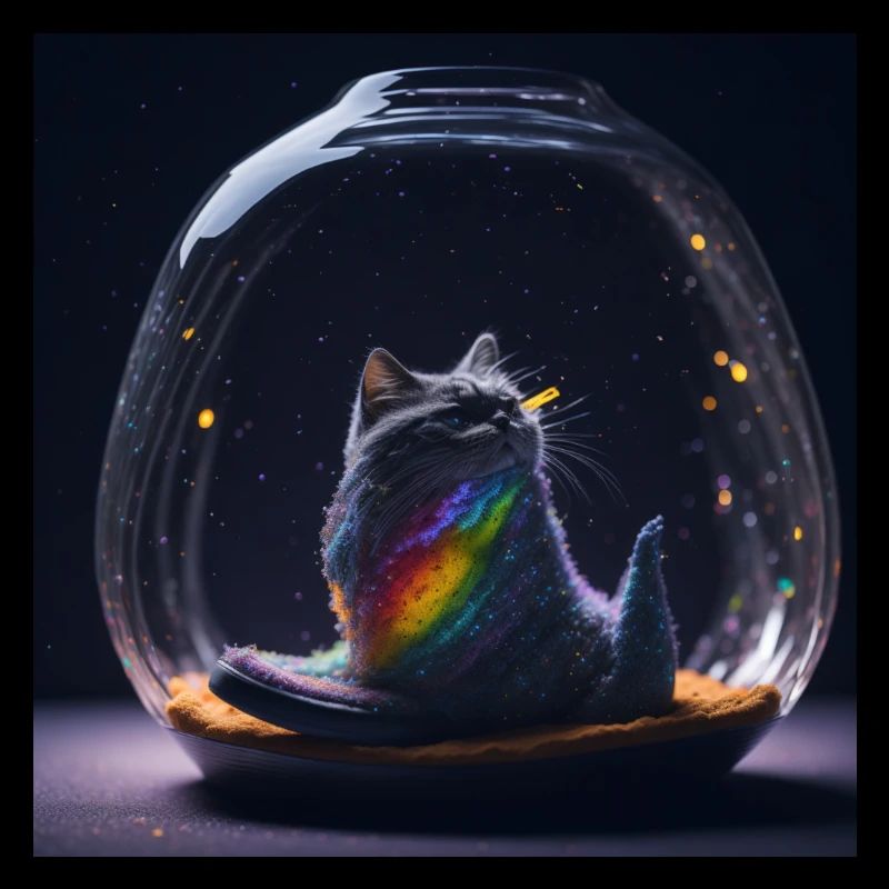 Katze im Glas mit Regenbogen