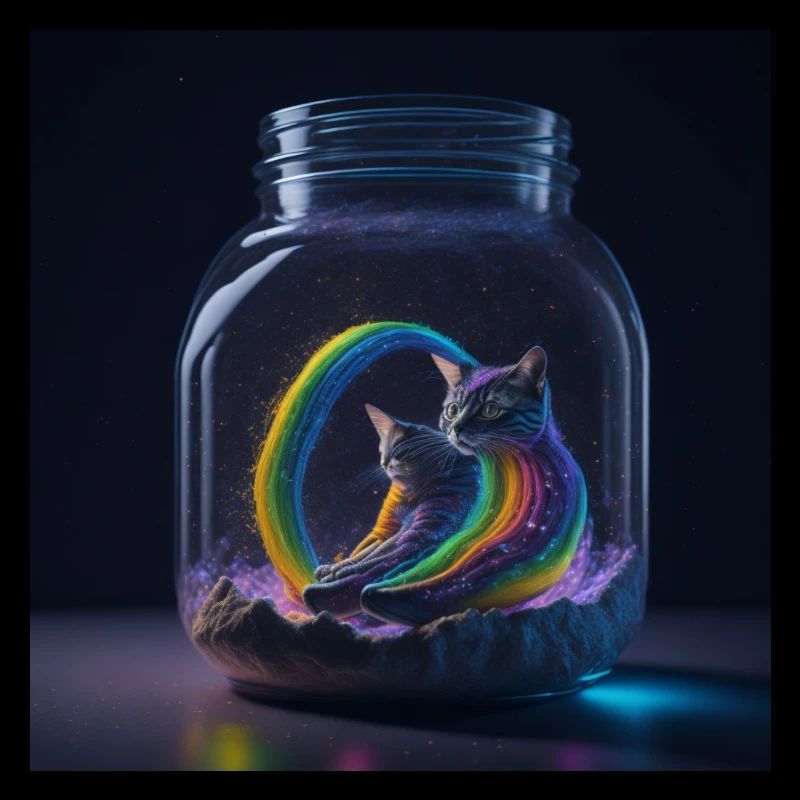 Chats dans un bocal avec arc-en-ciel