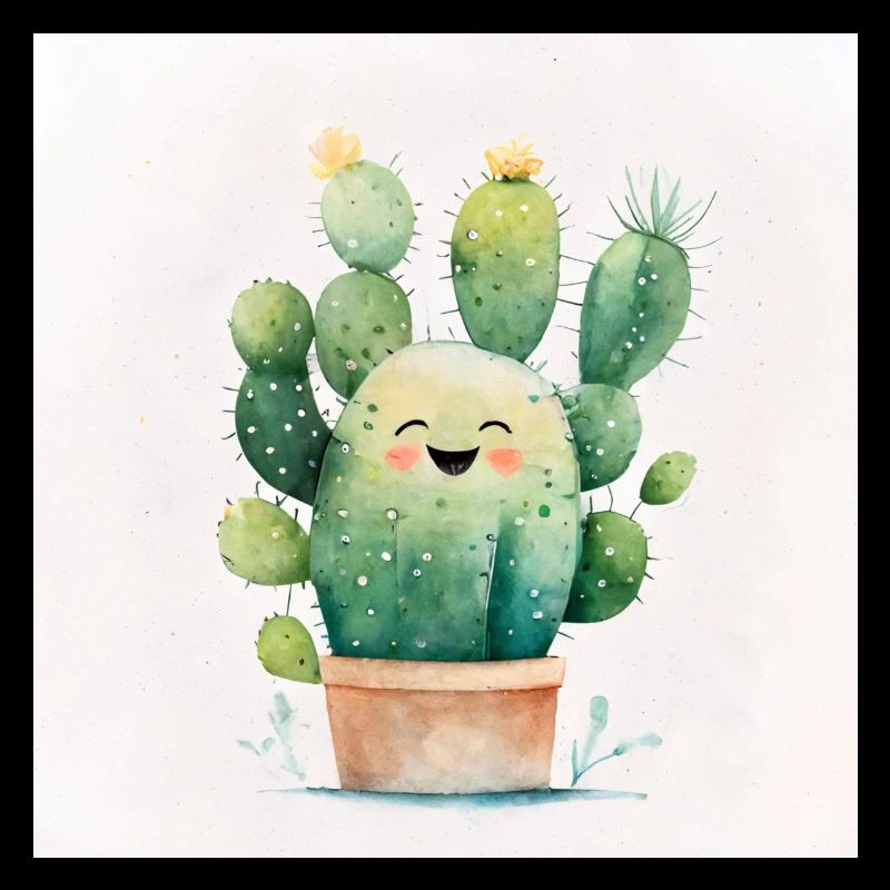 Happy Cactus Watercolor
