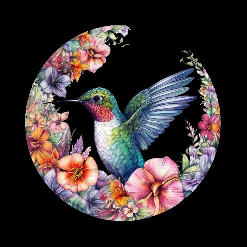 Hübscher Kolibri Vogel mit Blumen