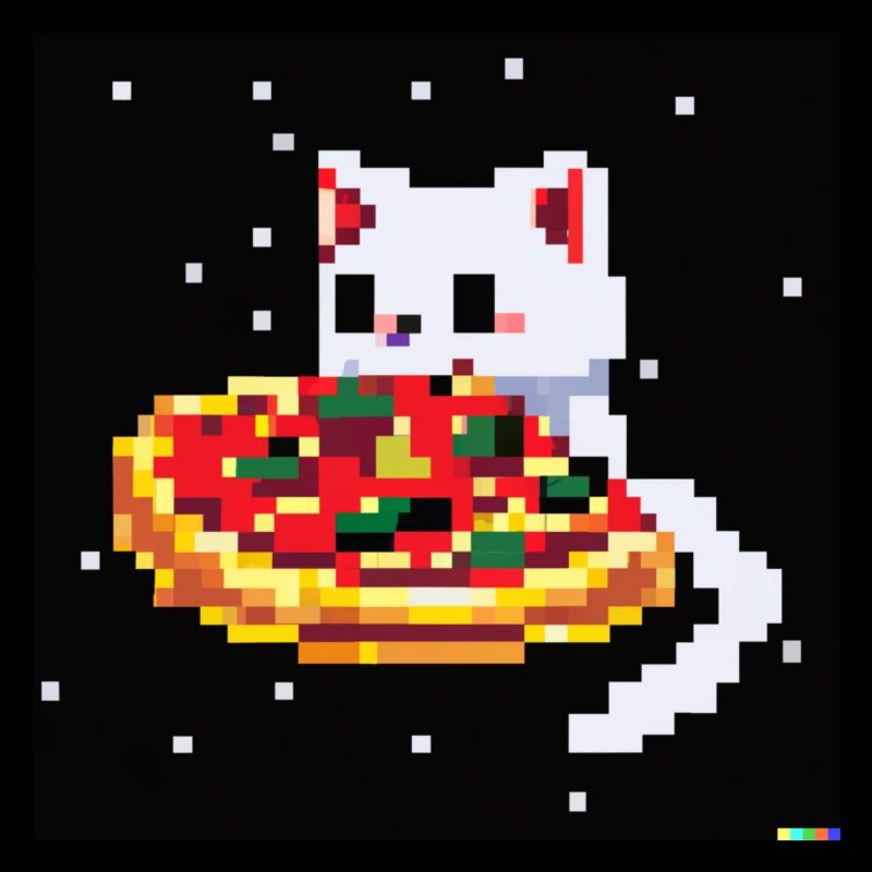 Space Kitten Eatin Pizza Pixel Style