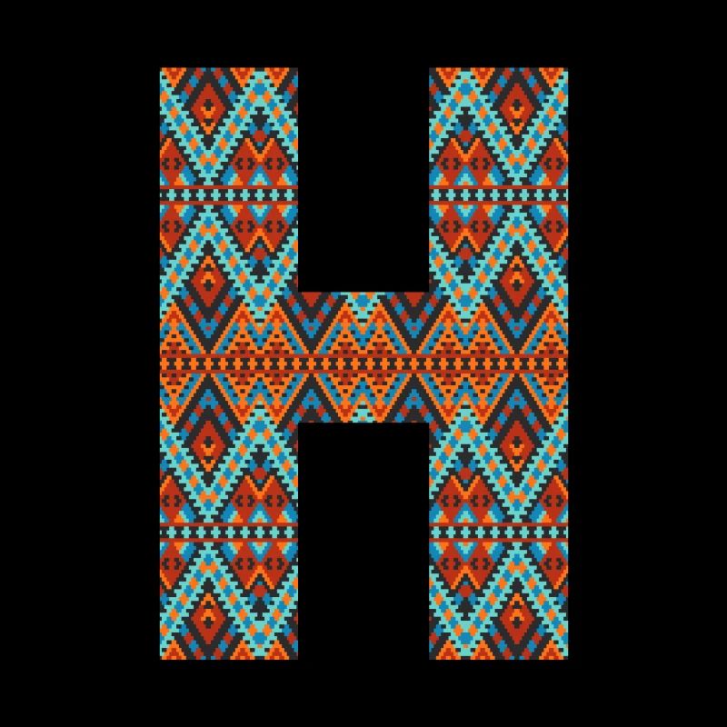 Lettre H- design boho, monogramme coloré