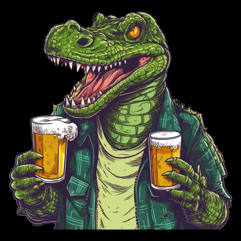 Gefährlicher, cooler Alligator mit Bier