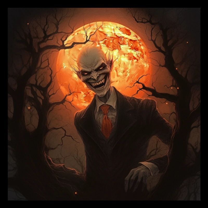 Un vampire devant une pleine lune rouge