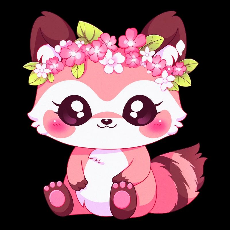 Pink Girly Waschbär mit Blumen