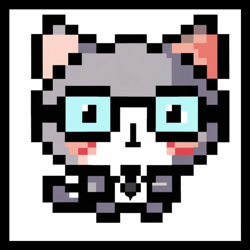 Cat Professor Enseignant, technicien de laboratoire, lunettes, pixel art