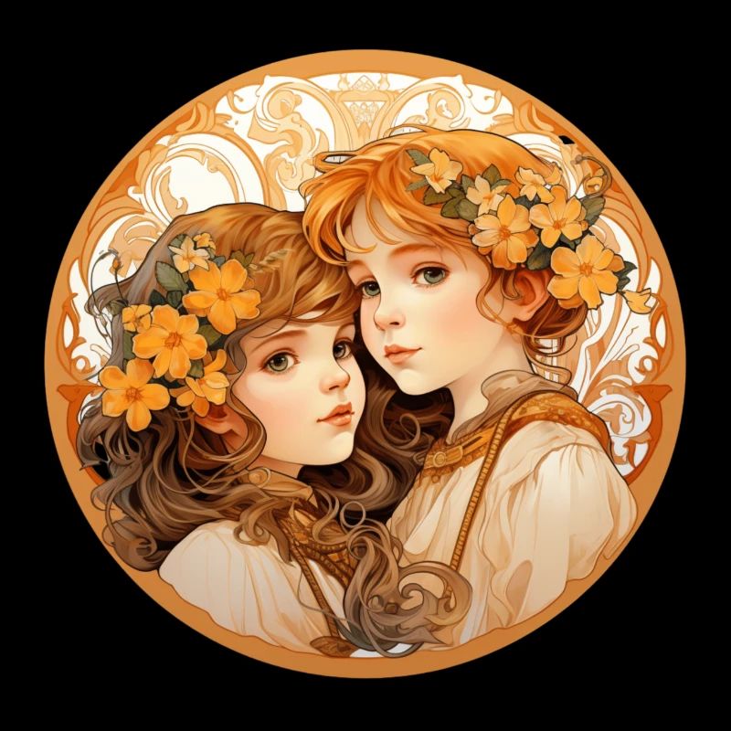 Artwork Jugendstil: Zwei bezaubernde kleine Kinder
