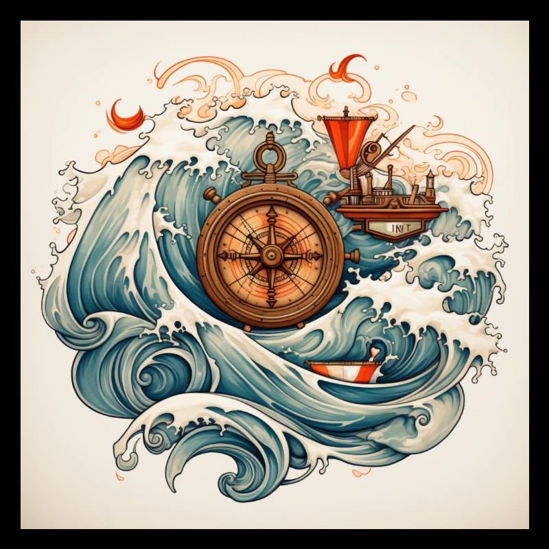 travel love symbol withe Kompass see waves