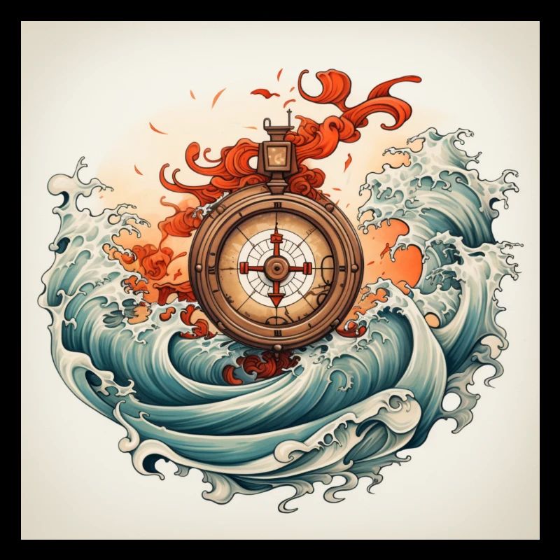 travel love symbol withe Kompass see waves