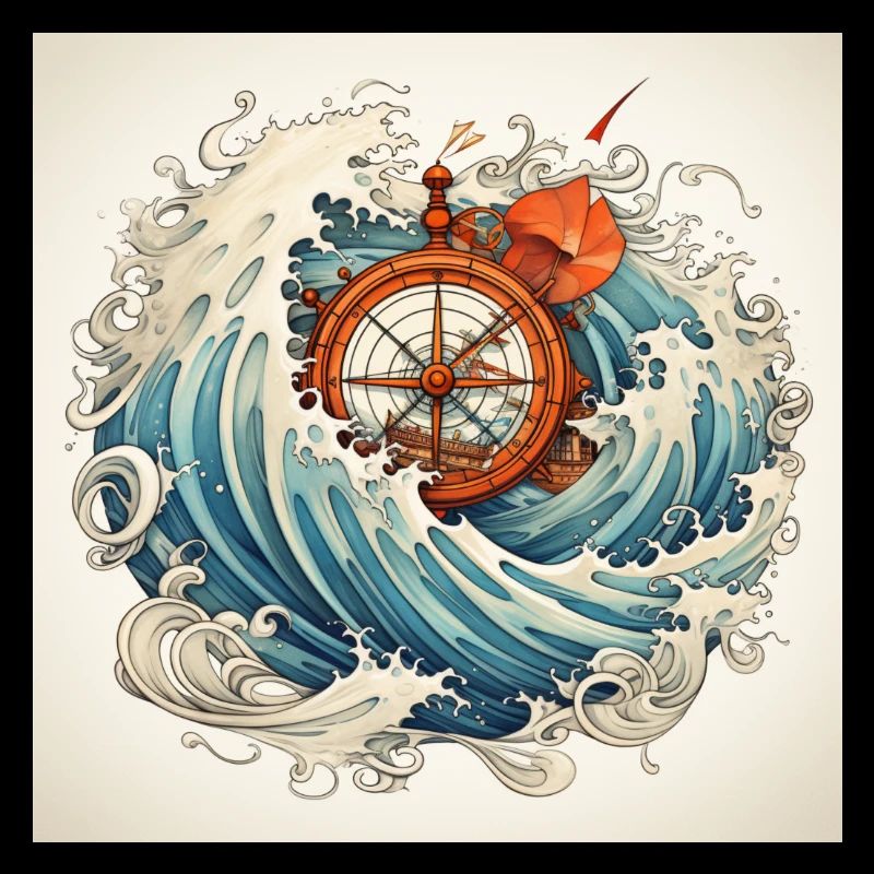 travel love symbol withe Kompass see waves