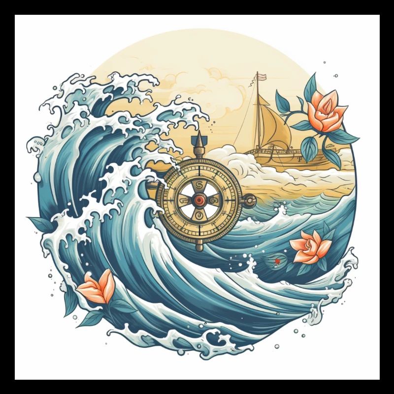 travel love symbol withe Kompass see waves