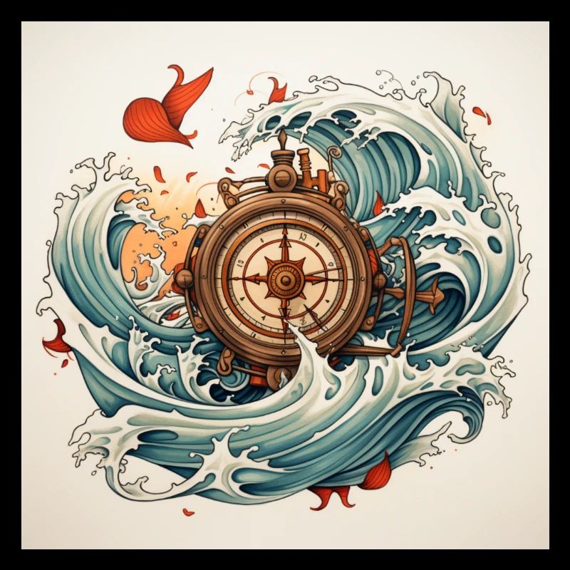 travel love symbol withe Kompass see waves