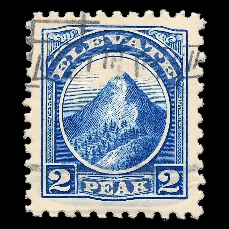 Elevation stamp: The peaks in blue