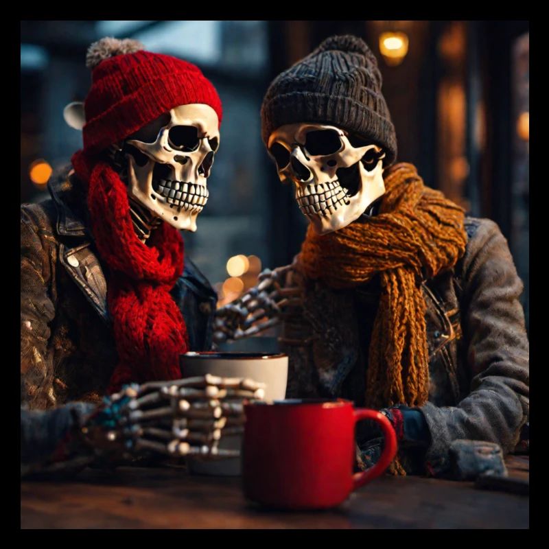 Skeleton Coffee Time. Two old friends Having Decaf