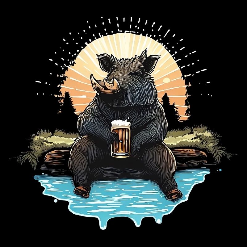 Eber trinkt Bier am Bach