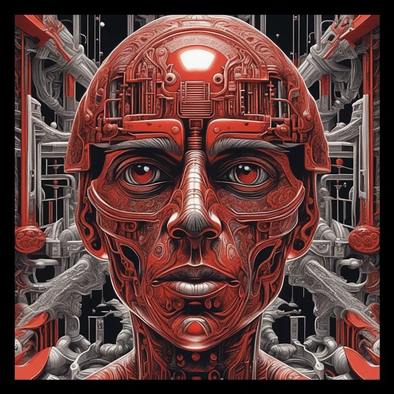 Techno red robot in the future