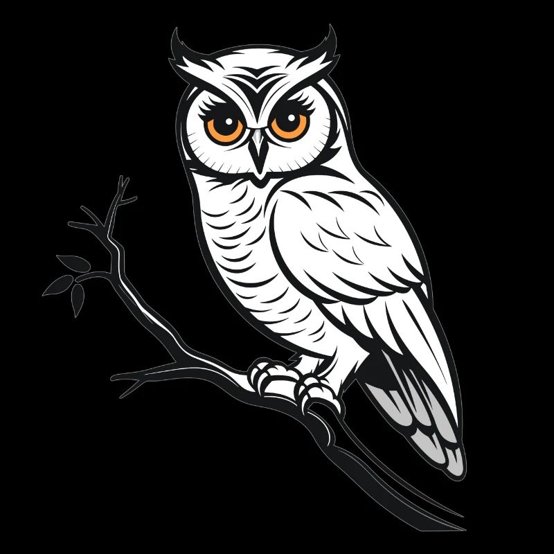Eule in Schwarz Weiß sitzend auf einem Ast