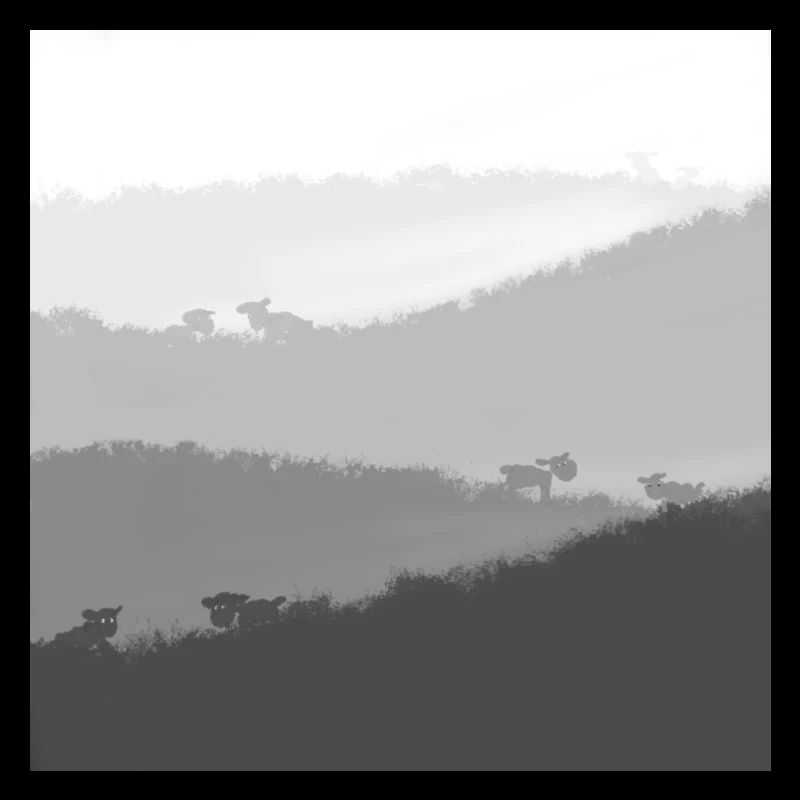 Moutons dans la brume