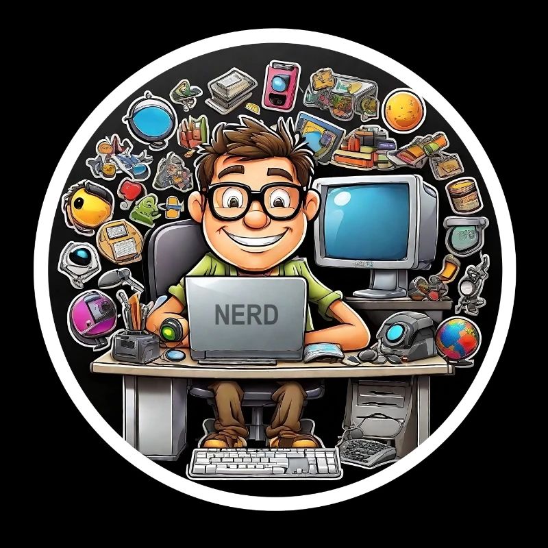 Fancy Retro PC Nerd At An Old Computer Workstation