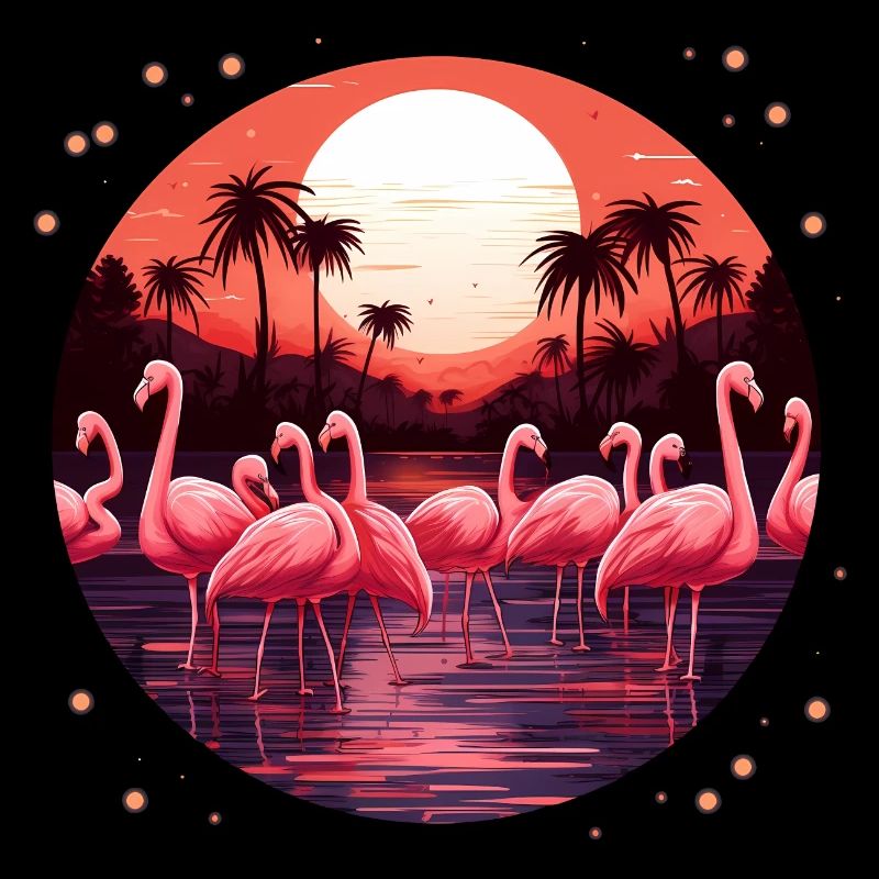 Flamant rose flocage coucher de soleil, amour flamants roses