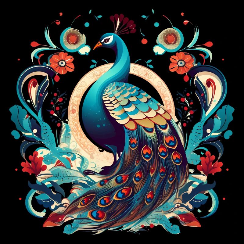 Pfauenvogel mit Floal-Elementen