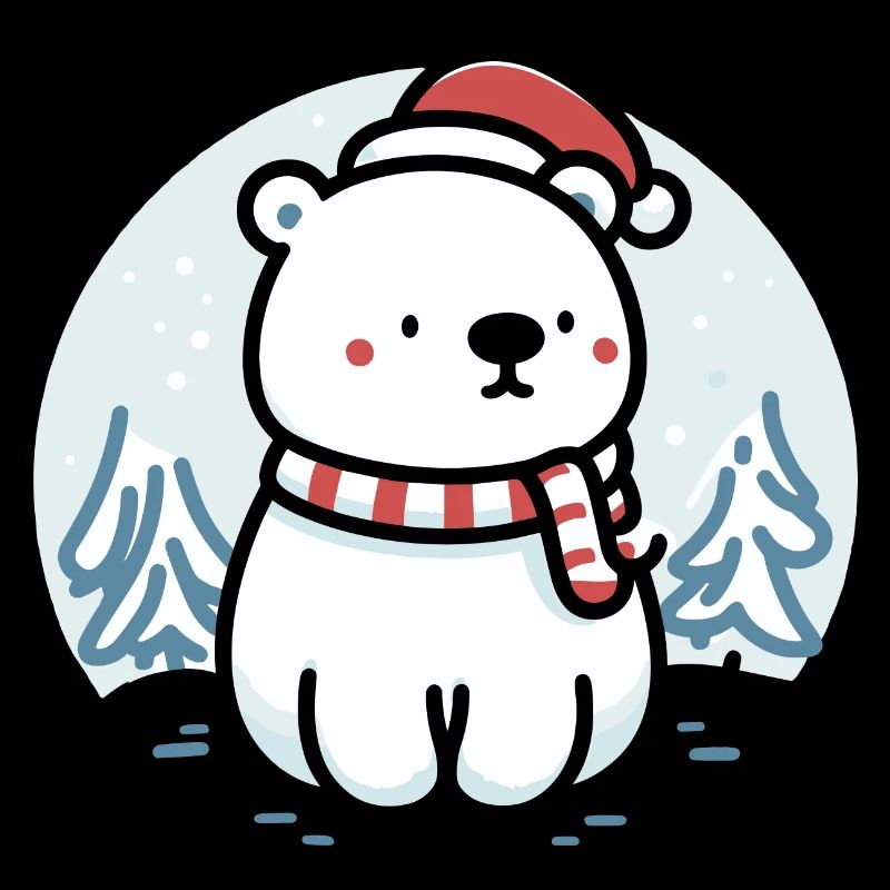 Cute Snowy Polar Winter Bear Santa Hat Scarf