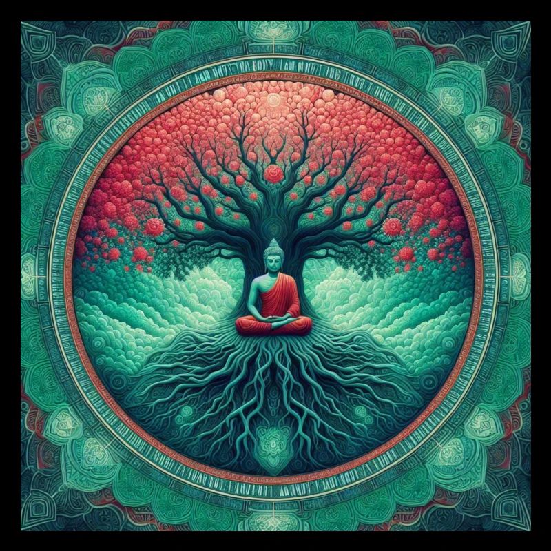 Buddha under a redwood tree