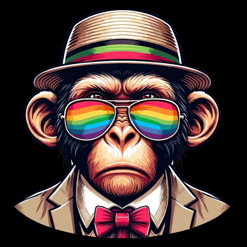 Singe avec chapeau arc-en-ciel