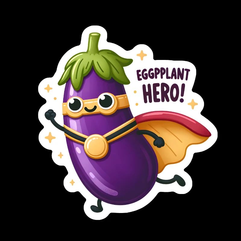Funny Sticker Eggplant Superhero
