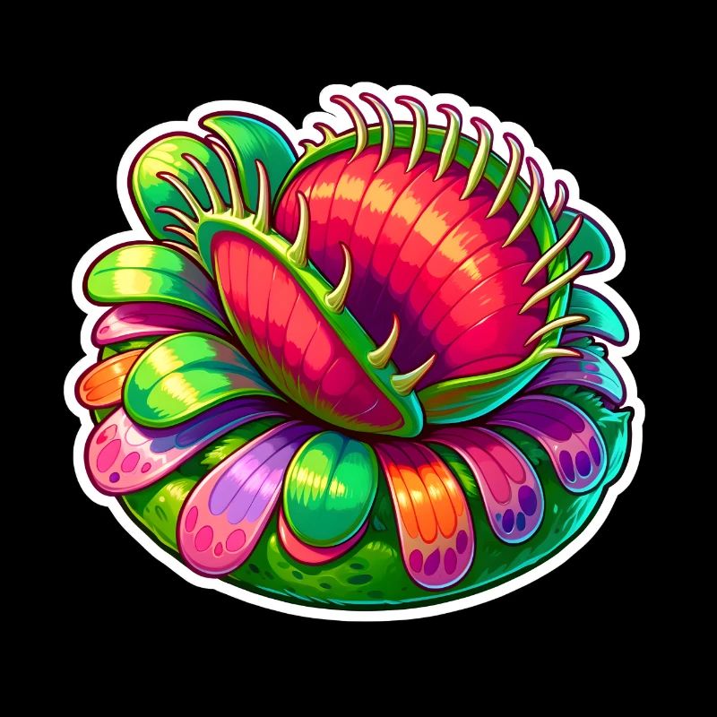 Sticker with a Venus flytrap in neon color