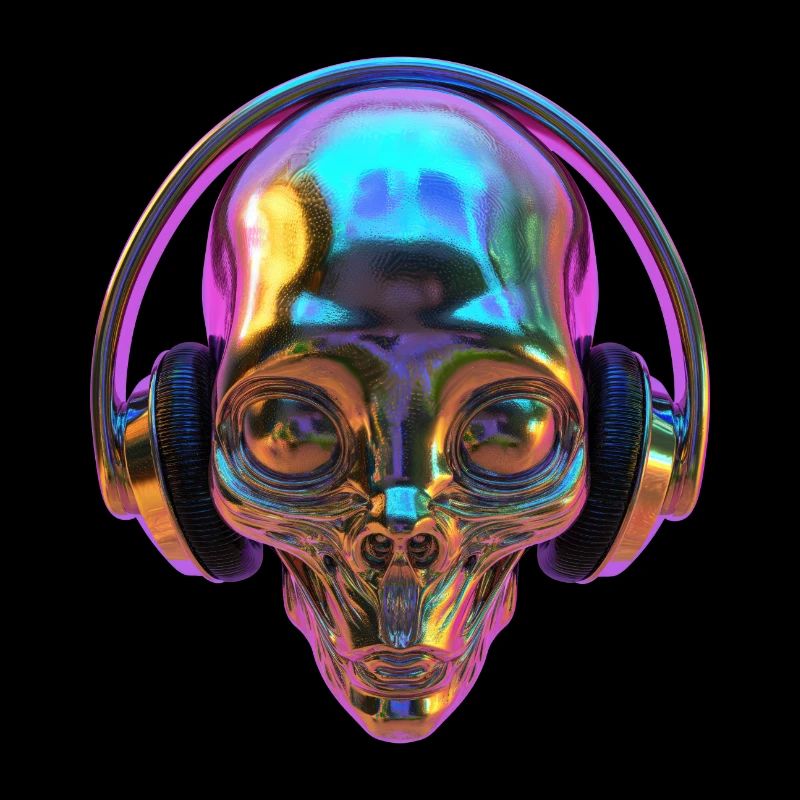 Chromatic Alien Head with Headphones