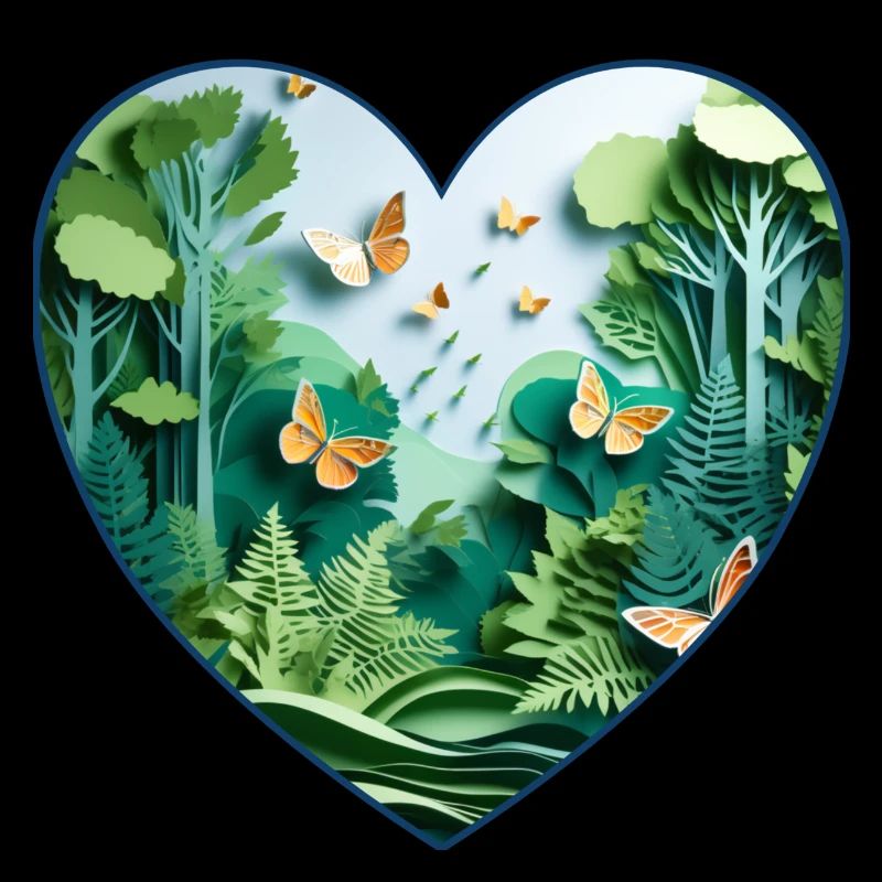 Papillon et forêt 3D en forme de coeur