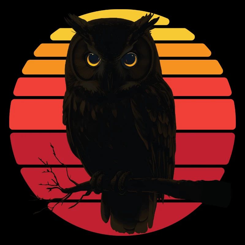 Hibou rétro coucher de soleil graphique