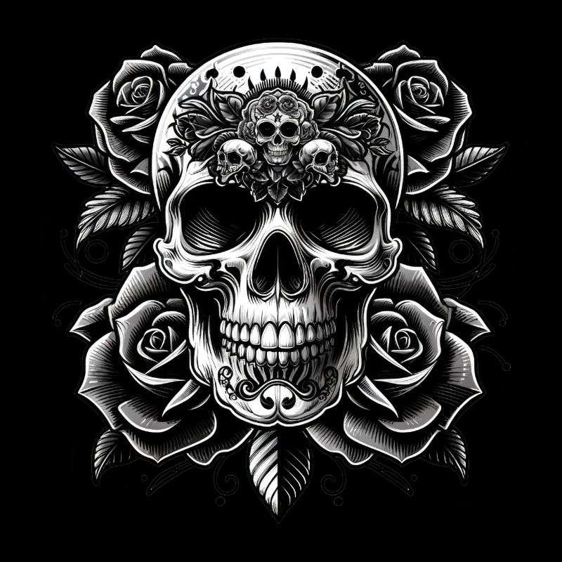 Gothic Skull and Roses Art