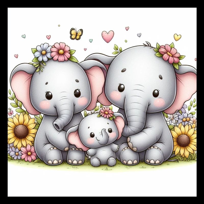Famille d’éléphants mignons