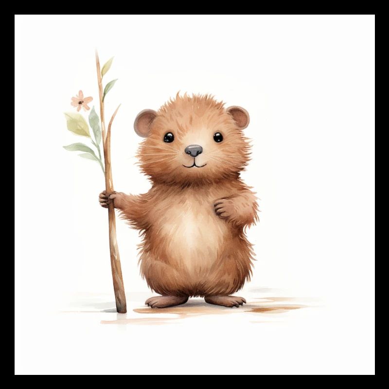 Adorable Beaver with Stick: A Charming Clipart Del