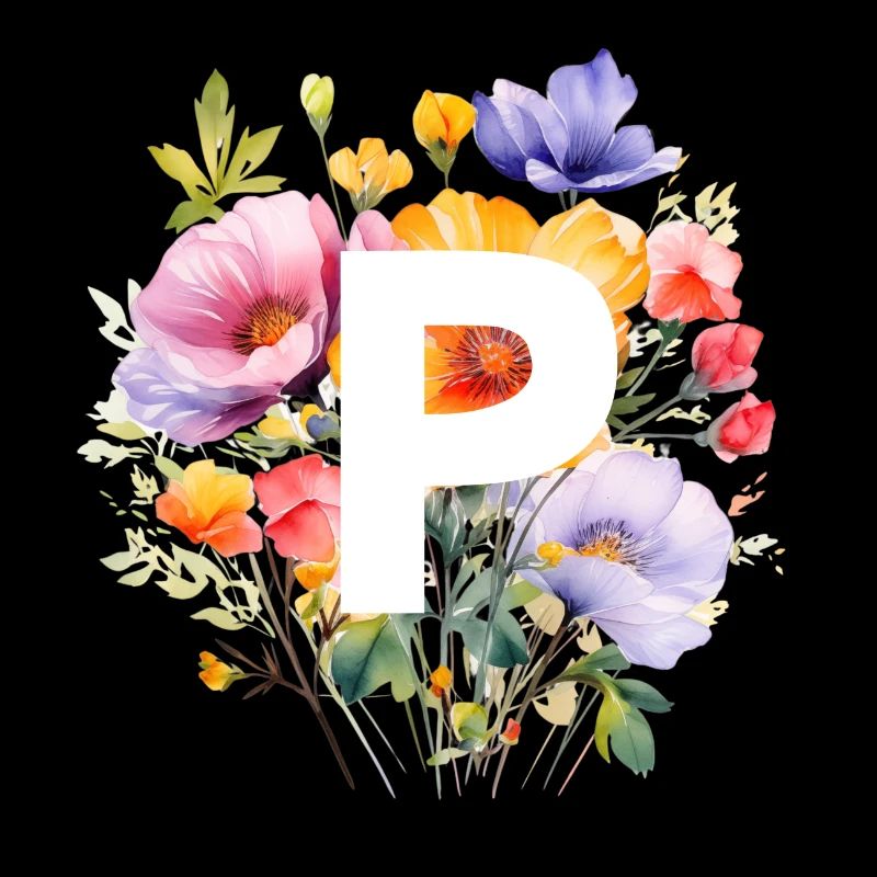 P Monogramm , bunter Blumenstrauss