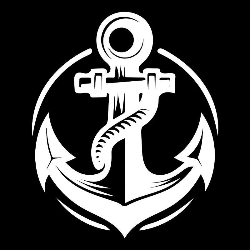 Old wet anchor with thick rope