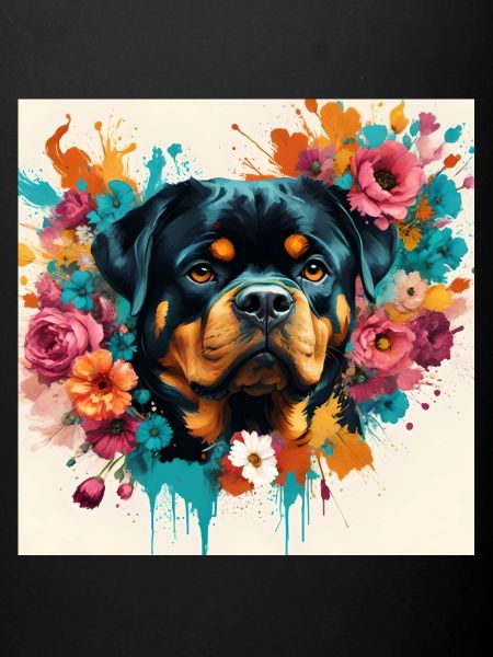 Rottweiler, flowers