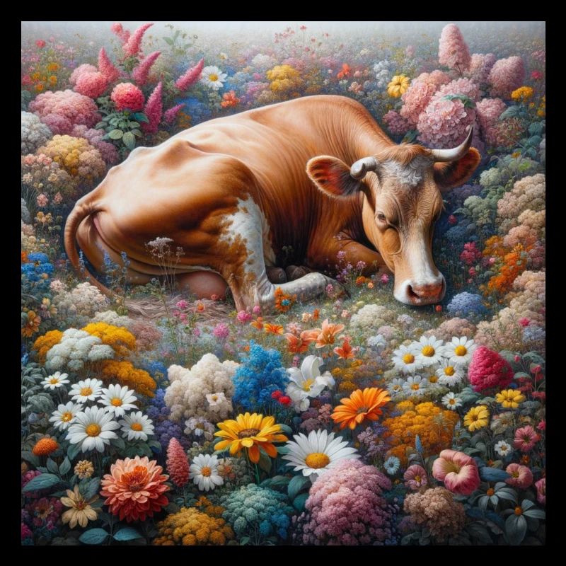 Vache dans la mer de fleurs