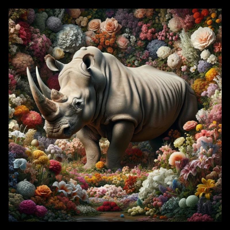 Nashorn im Blüten Fine Art
